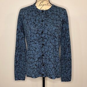Worth New York soft wool cardigan sweater blue/black like new L